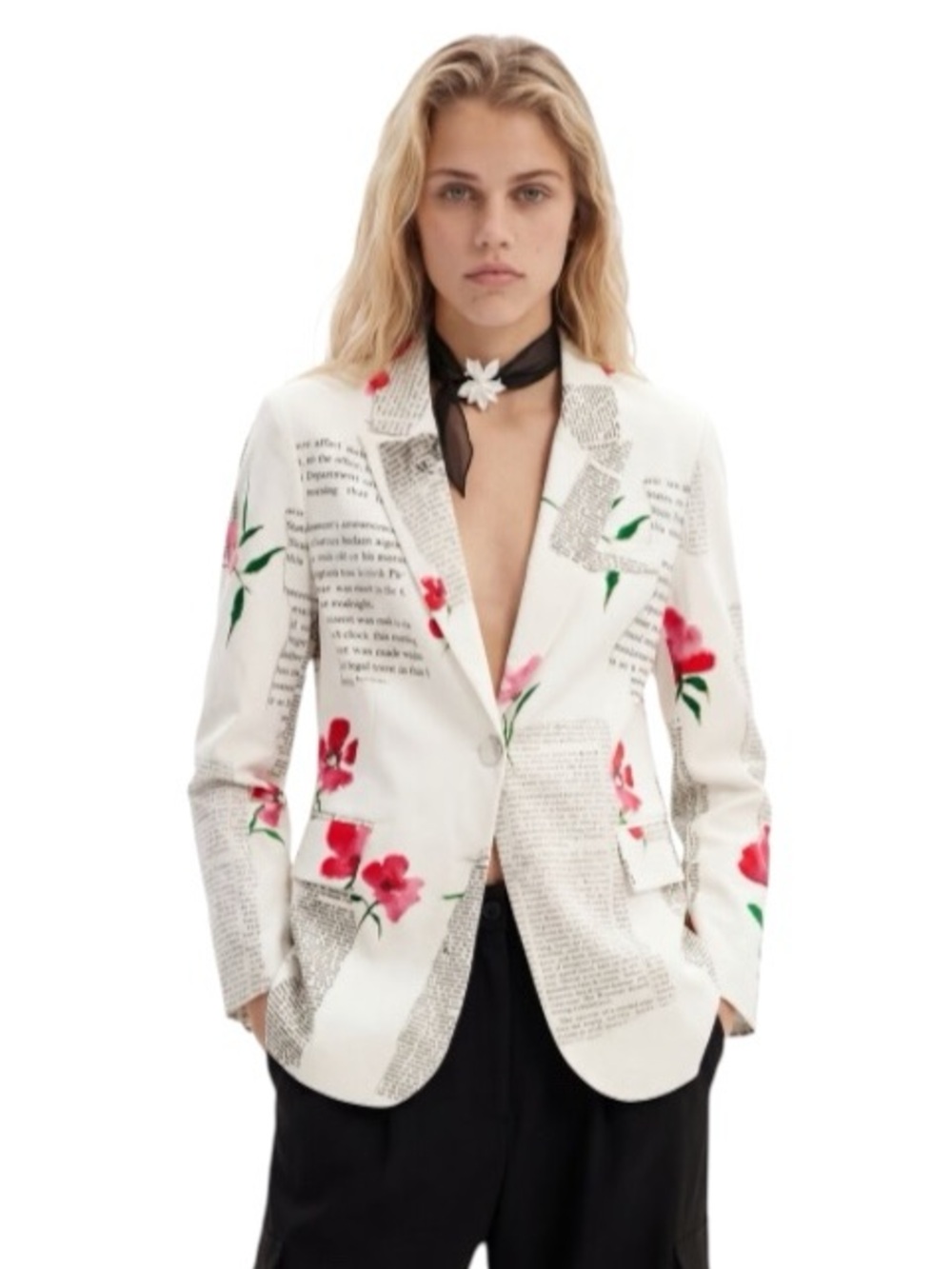 Desigual Straight Flora Text Blazer